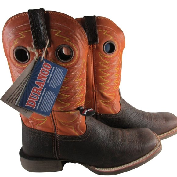 NWT Men's 13 Durango Rebel Cactus Western Boots - Bay Brown/Monarch Orange - Picture 2 of 5